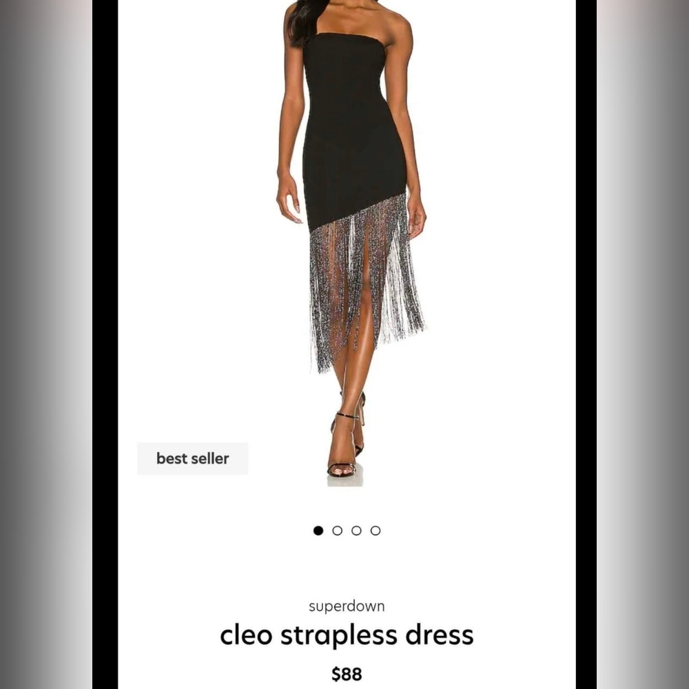 Superdown Cleo Black Strapless Dress with Silver Fringe XS